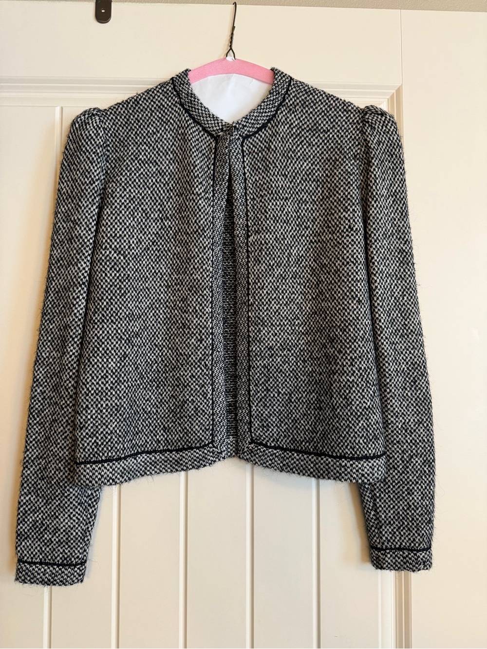 Vintage St. John Black and White Tweed Open Knit Cardigan